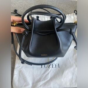 Yuzefi Mochi Small Napa Drawstring Top-handle Bag Black